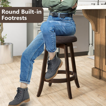 Set of 2 24/29 Inch Upholstered PU Leather Bar Stool with 360° Swivel Round Seat-24 Inch Bar Stools at Gallery Canada