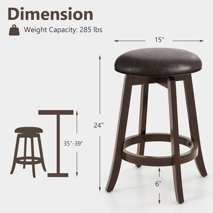 Set of 2 24/29 Inch Upholstered PU Leather Bar Stool with 360° Swivel Round Seat-24 Inch Bar Stools at Gallery Canada