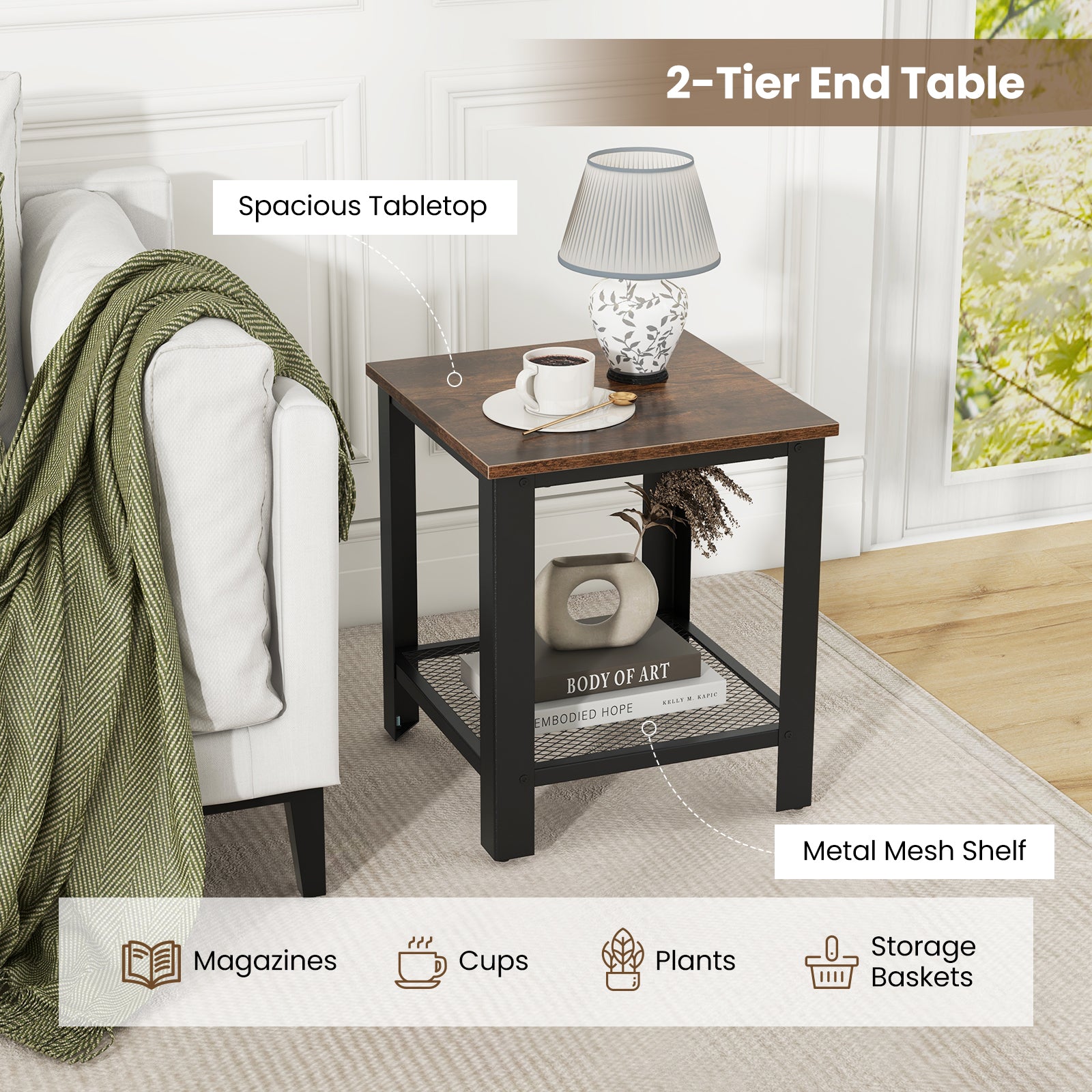 Industrial End Table 2-Tier Side Table, Black End & Side Tables at Gallery Canada