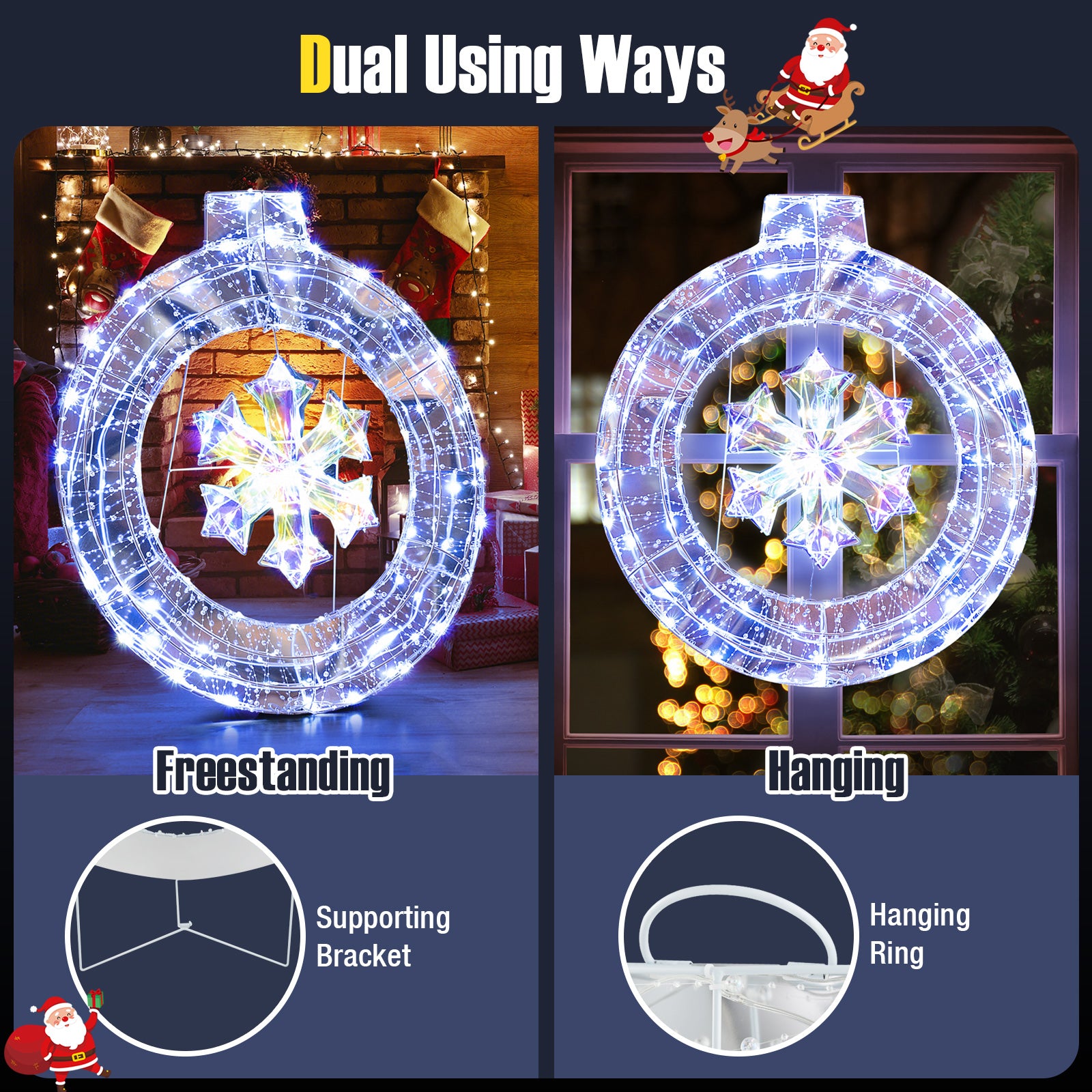 33 Inch Lighted Snowflake Wreath, Hanging Ring, Support Bracket Christmas at Gallery Canada