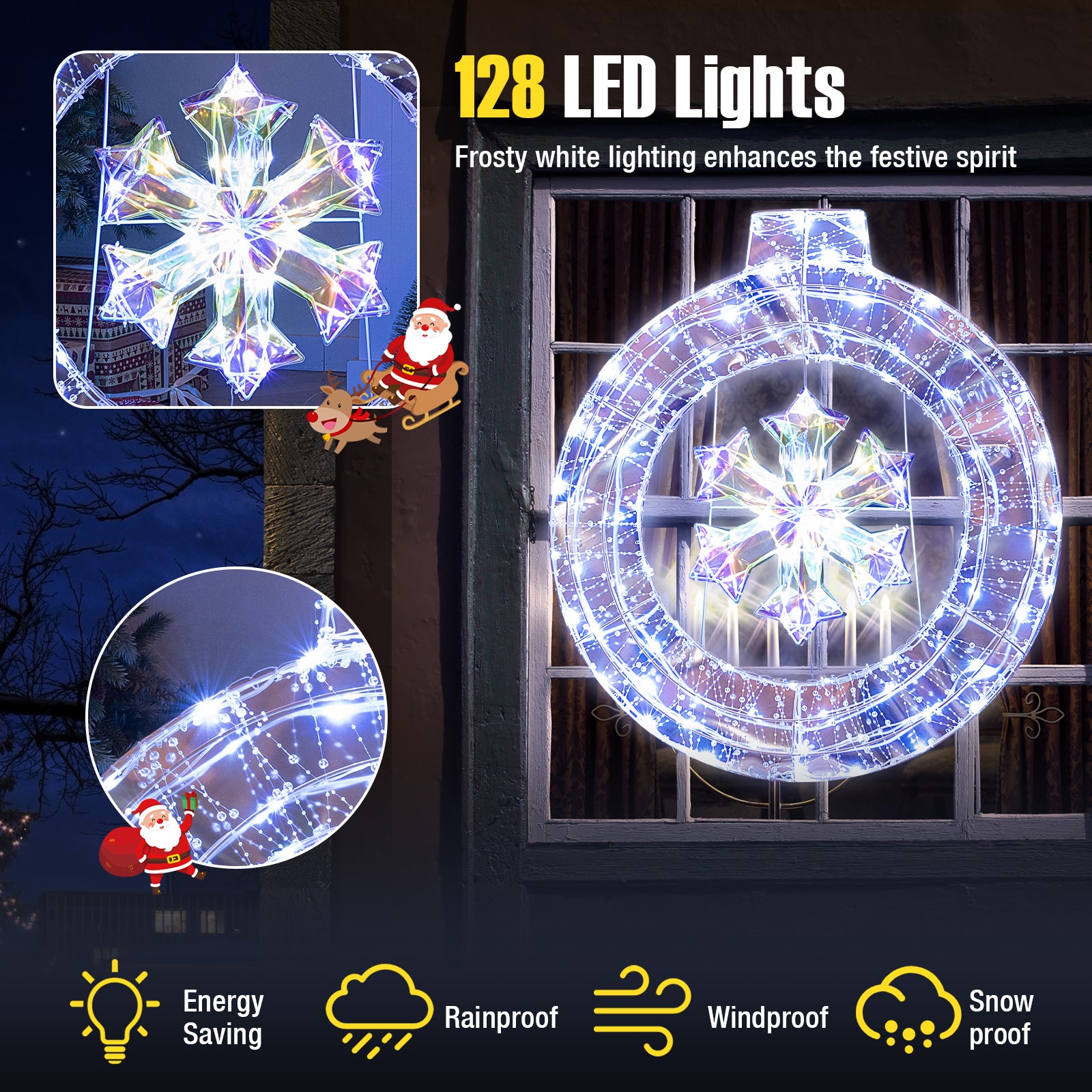33 Inch Lighted Snowflake Wreath, Hanging Ring, Support Bracket Christmas at Gallery Canada