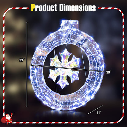 33 Inch Lighted Snowflake Wreath, Hanging Ring, Support Bracket Christmas at Gallery Canada