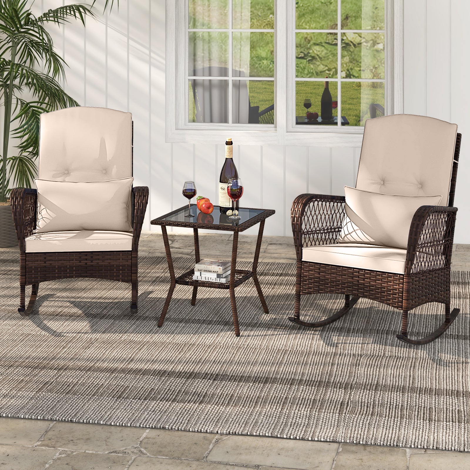 3-Piece Rocking Bistro Set, 2-Tier Coffee Table, Brown Patio Conversation Sets at Gallery Canada