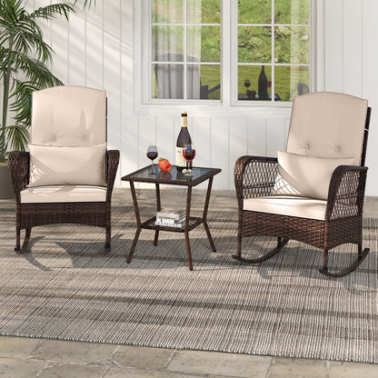 3-Piece Rocking Bistro Set, 2-Tier Coffee Table, Brown Patio Conversation Sets at Gallery Canada