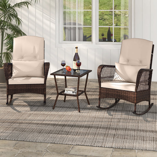 3-Piece Rocking Bistro Set, 2-Tier Coffee Table, Brown Patio Conversation Sets Brown at Gallery Canada