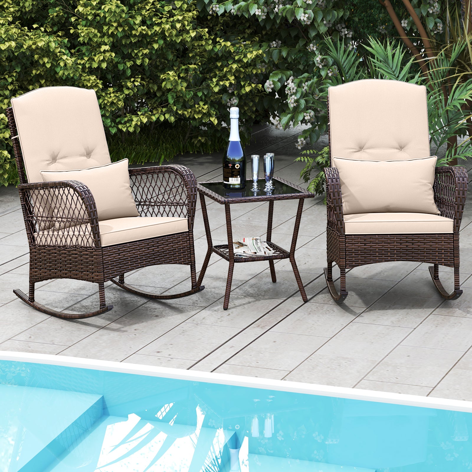 3-Piece Rocking Bistro Set, 2-Tier Coffee Table, Brown Patio Conversation Sets at Gallery Canada