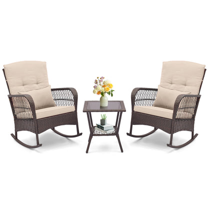 3-Piece Rocking Bistro Set, 2-Tier Coffee Table, Brown Patio Conversation Sets Brown at Gallery Canada