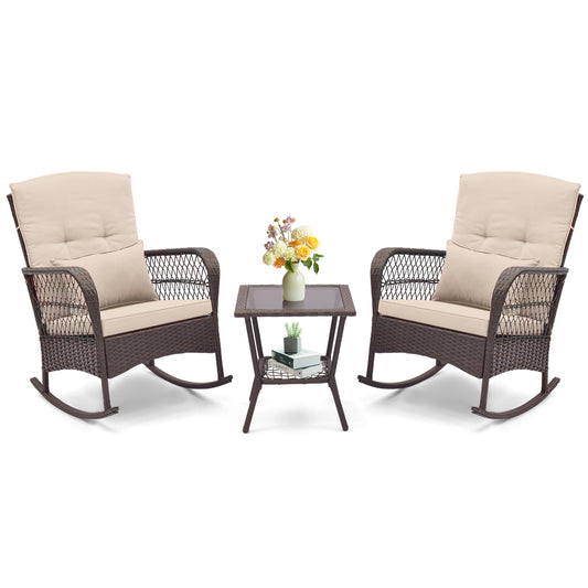 3-Piece Rocking Bistro Set, 2-Tier Coffee Table, Brown Patio Conversation Sets Brown at Gallery Canada