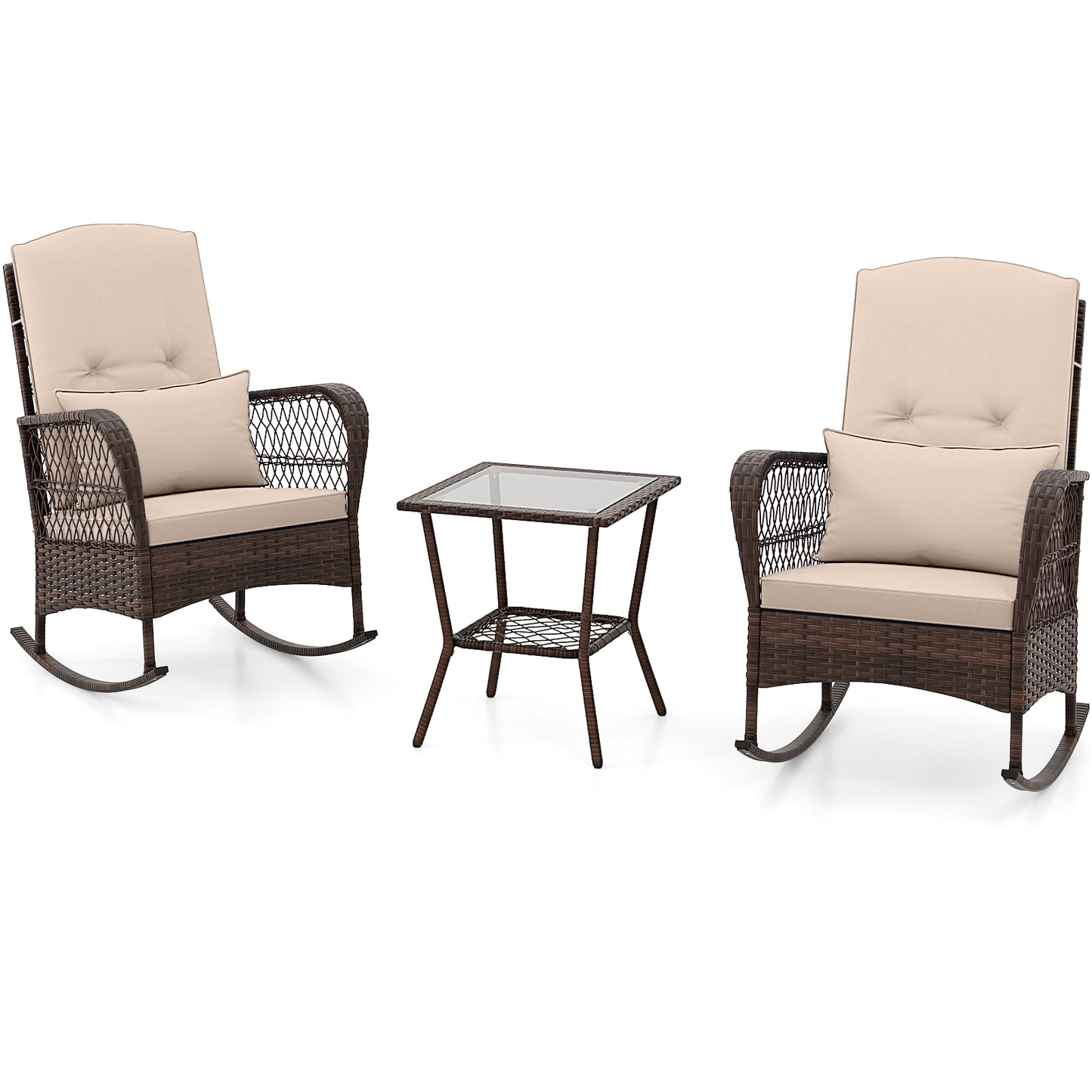 3-Piece Rocking Bistro Set, 2-Tier Coffee Table, Brown Patio Conversation Sets at Gallery Canada