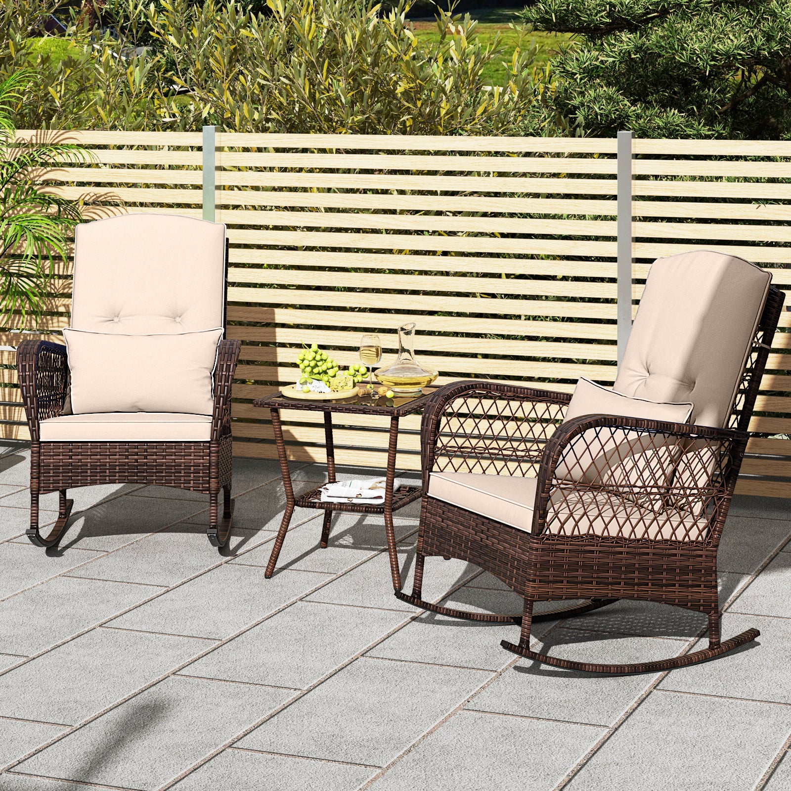 3-Piece Rocking Bistro Set, 2-Tier Coffee Table, Brown Patio Conversation Sets at Gallery Canada