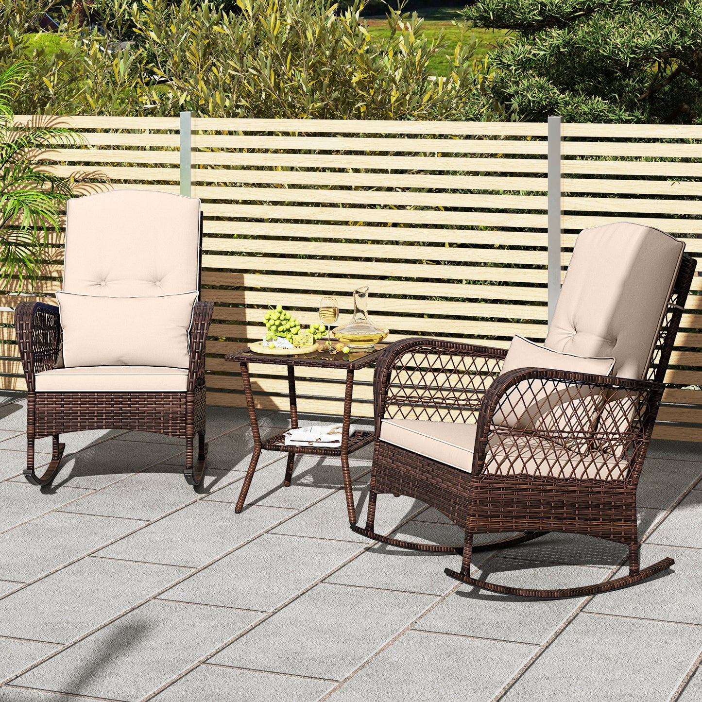 3-Piece Rocking Bistro Set, 2-Tier Coffee Table, Brown Patio Conversation Sets at Gallery Canada
