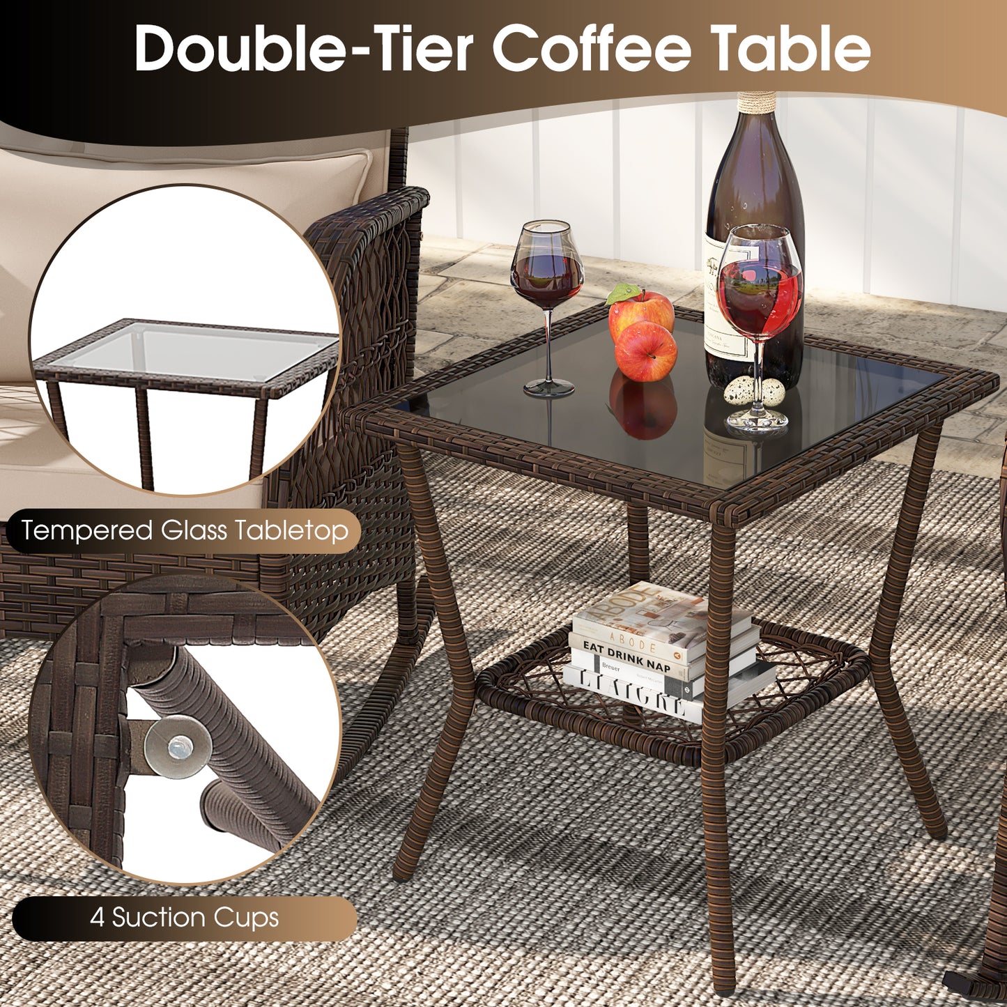 3-Piece Rocking Bistro Set, 2-Tier Coffee Table, Brown Patio Conversation Sets at Gallery Canada