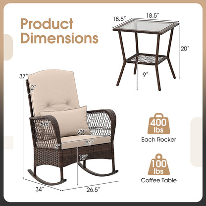 3-Piece Rocking Bistro Set, 2-Tier Coffee Table, Brown Patio Conversation Sets at Gallery Canada