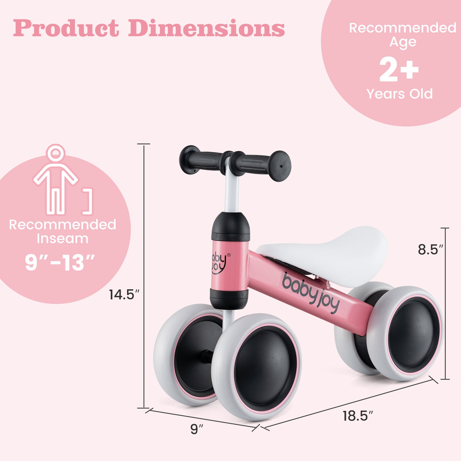 Baby Balance Bike, 2 Years Old, No Pedal 4 Wheels, Pink Balance Bikes at Gallery Canada