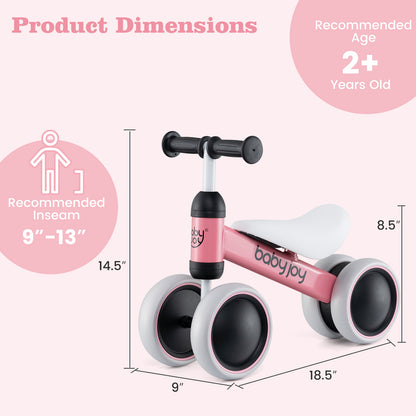 Baby Balance Bike, 2 Years Old, No Pedal 4 Wheels, Pink Balance Bikes at Gallery Canada