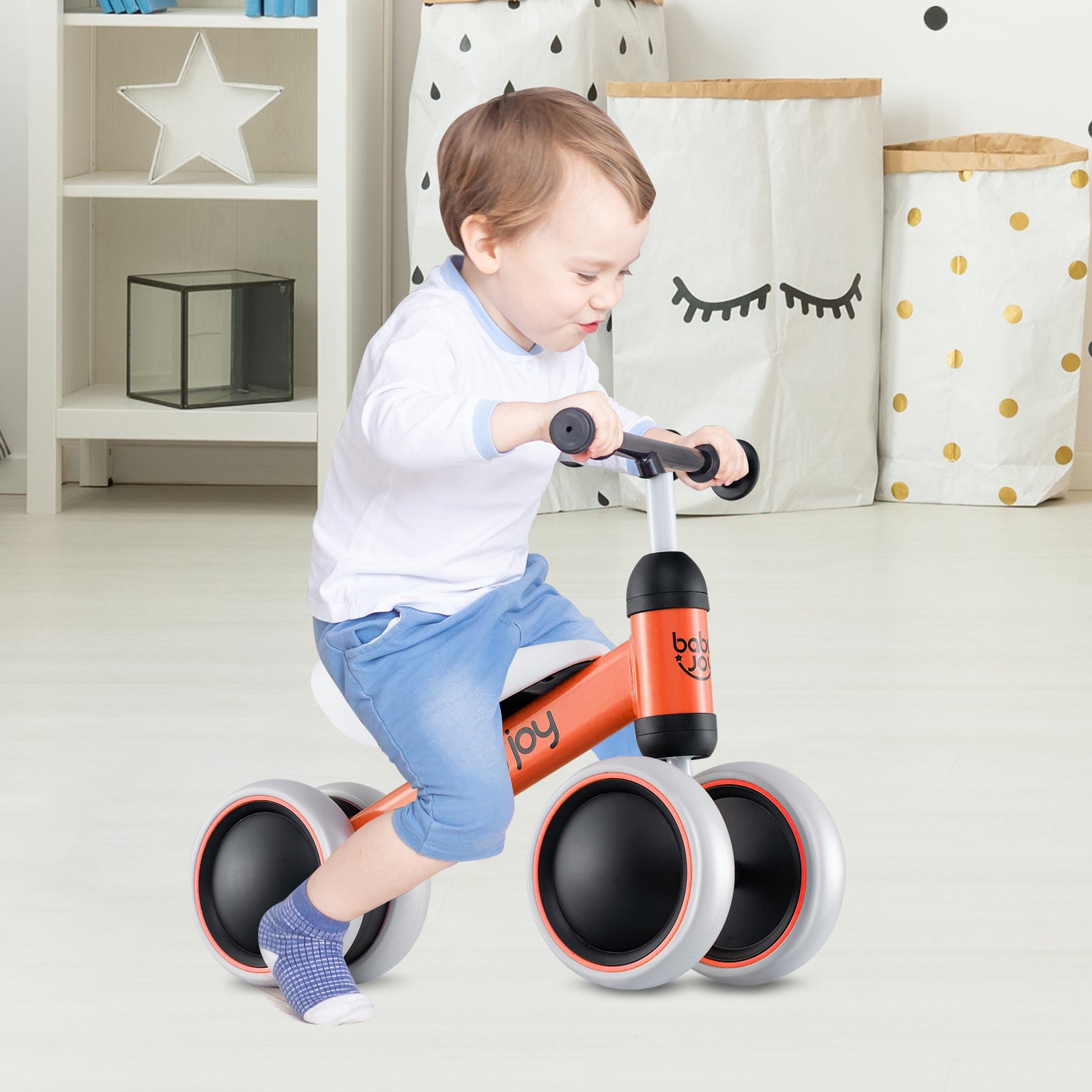 Baby Balance Bike for 2 Years Old Boys Girls No Pedal 4 Wheels, Orange Balance Bikes at Gallery Canada