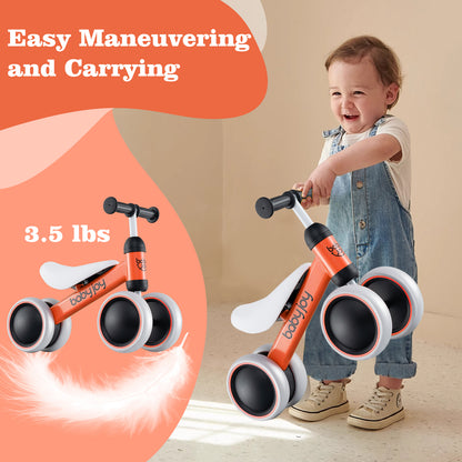 Baby Balance Bike for 2 Years Old Boys Girls No Pedal 4 Wheels, Orange Balance Bikes at Gallery Canada