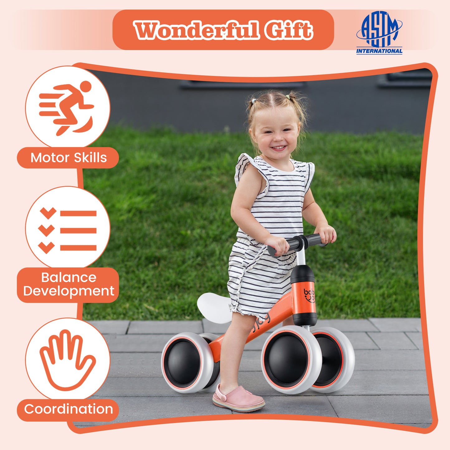 Baby Balance Bike for 2 Years Old Boys Girls No Pedal 4 Wheels, Orange Balance Bikes at Gallery Canada