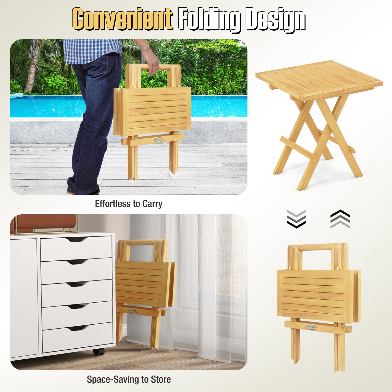 Teak Wood Square Coffee Table with X-shaped Legs and Slatted Tabletop, Natural Patio Coffee Tables at Gallery Canada