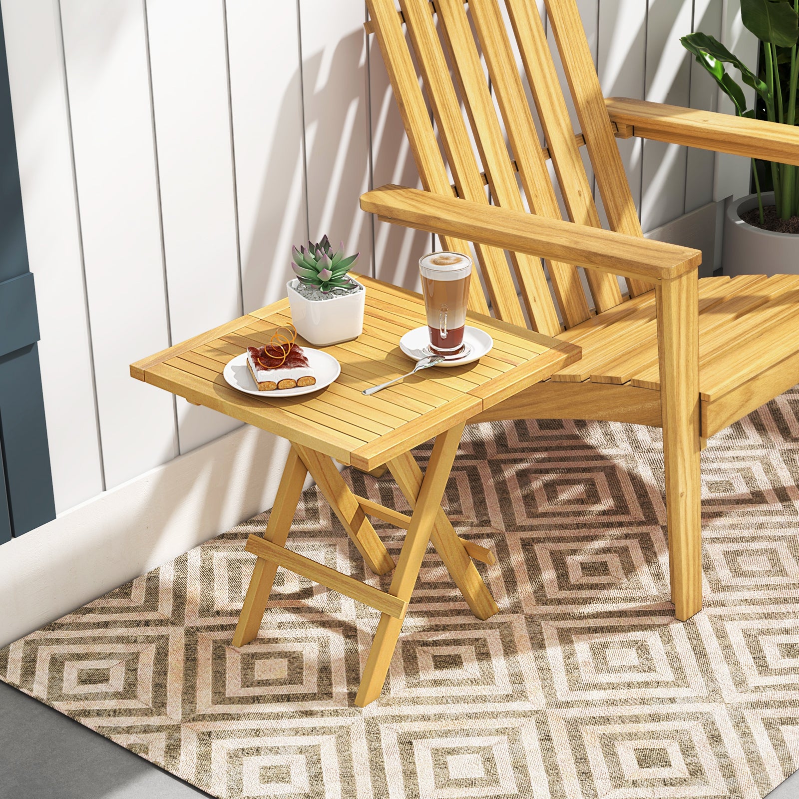 Patio Folding Side Table with X-shaped Legs and Slatted Tabletop, Natural Patio Coffee Tables at Gallery Canada
