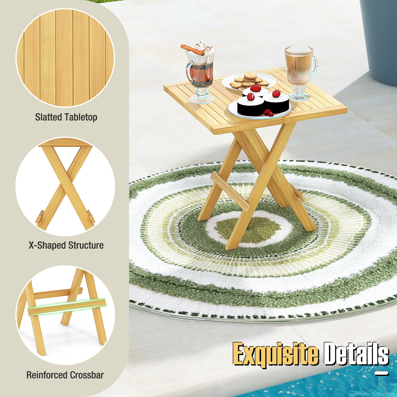 Patio Folding Side Table with X-shaped Legs and Slatted Tabletop, Natural Patio Coffee Tables at Gallery Canada