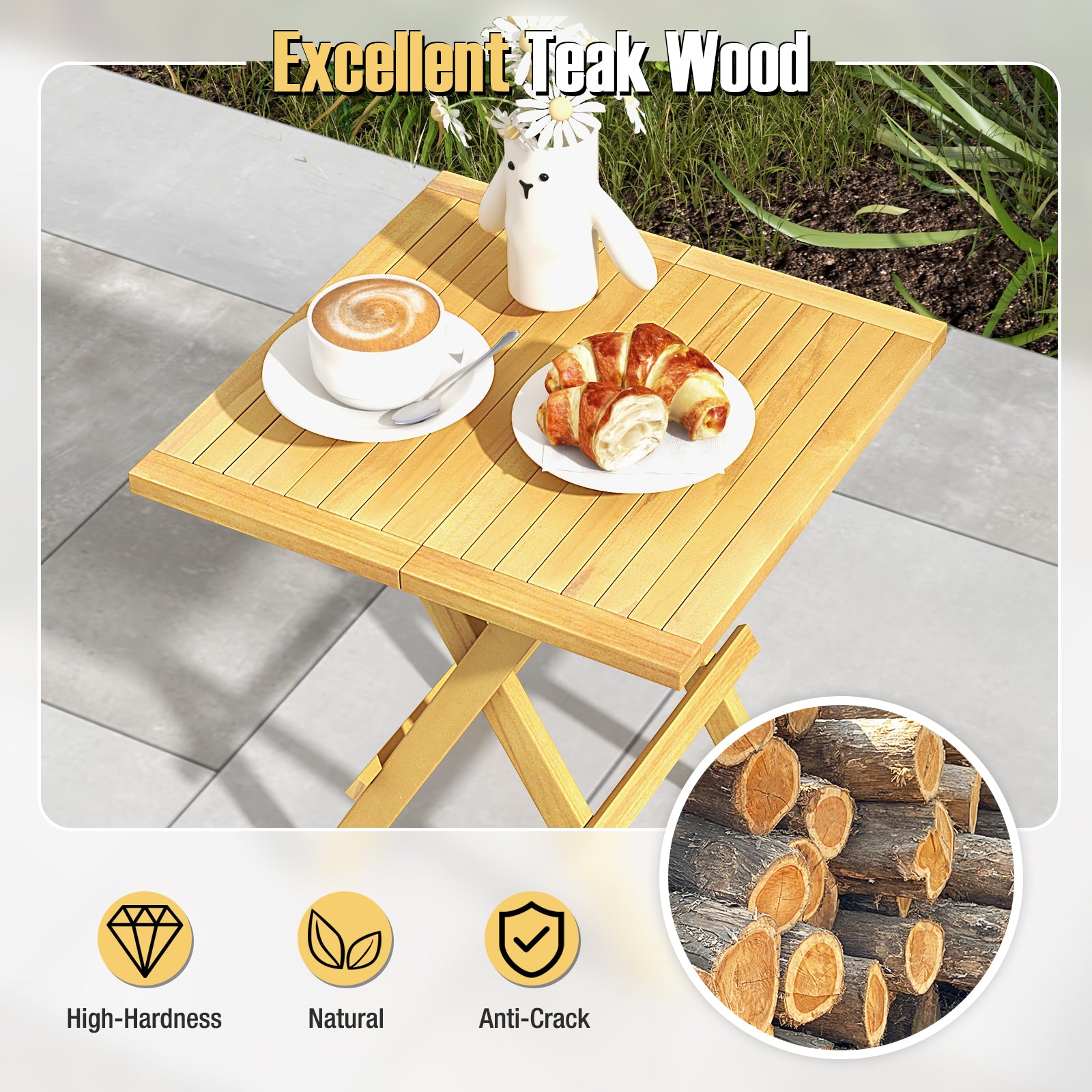 Patio Folding Side Table with X-shaped Legs and Slatted Tabletop, Natural Patio Coffee Tables at Gallery Canada