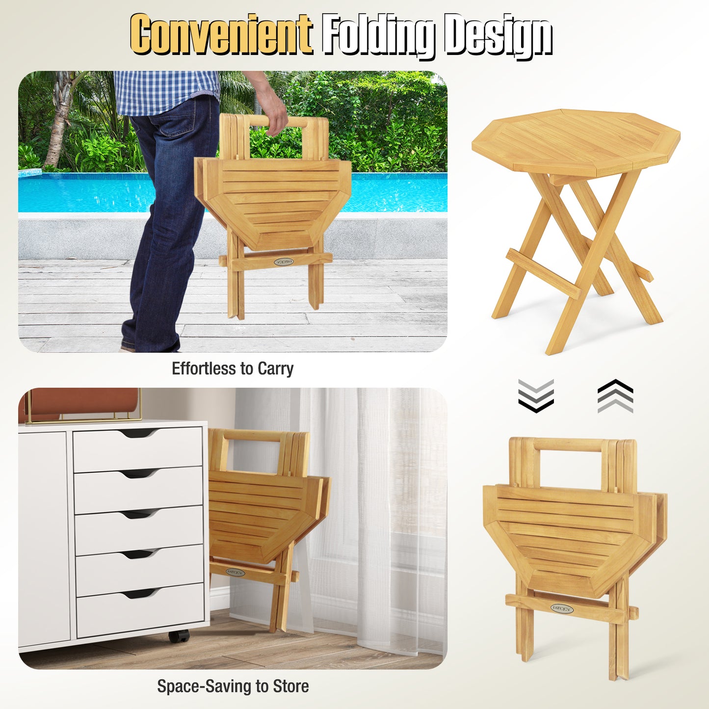 Teak Wood Octagon Coffee Table with X-shaped Legs and Slatted Tabletop, Natural Patio Coffee Tables at Gallery Canada