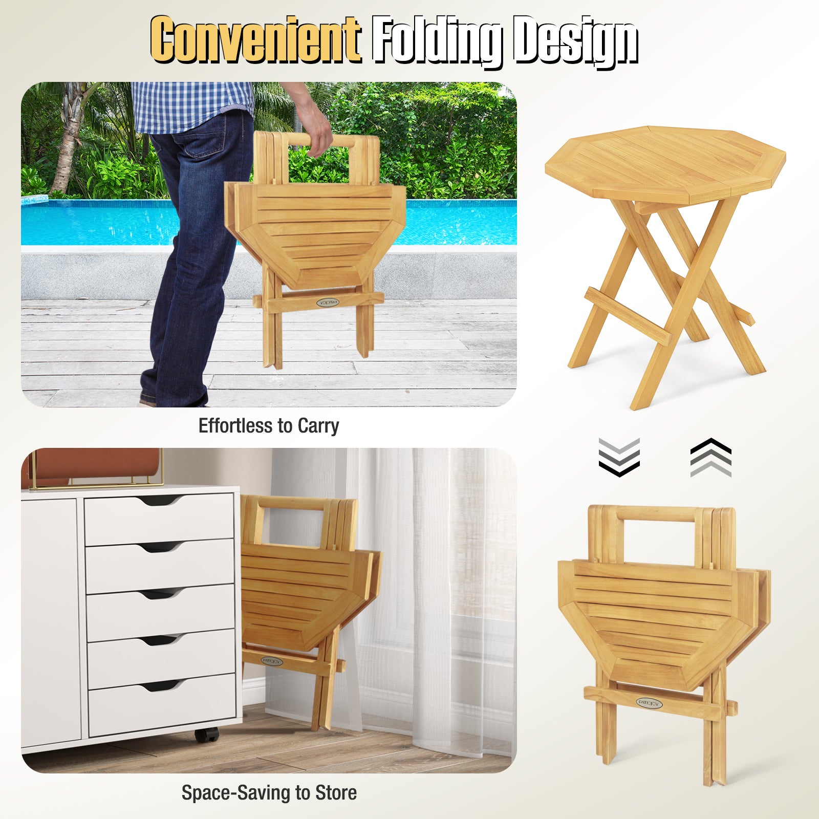 Teak Wood Octagon Coffee Table with X-shaped Legs and Slatted Tabletop, Natural Patio Coffee Tables at Gallery Canada