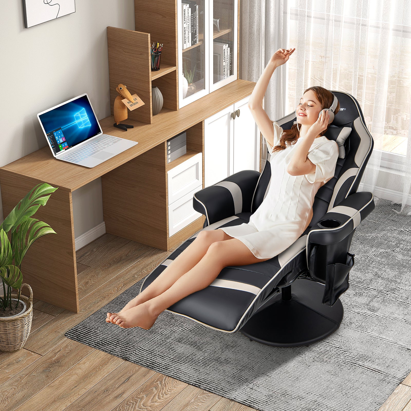 Massage Video Gaming Recliner Chair with Adjustable Height, Gray Gaming Chairs at Gallery Canada
