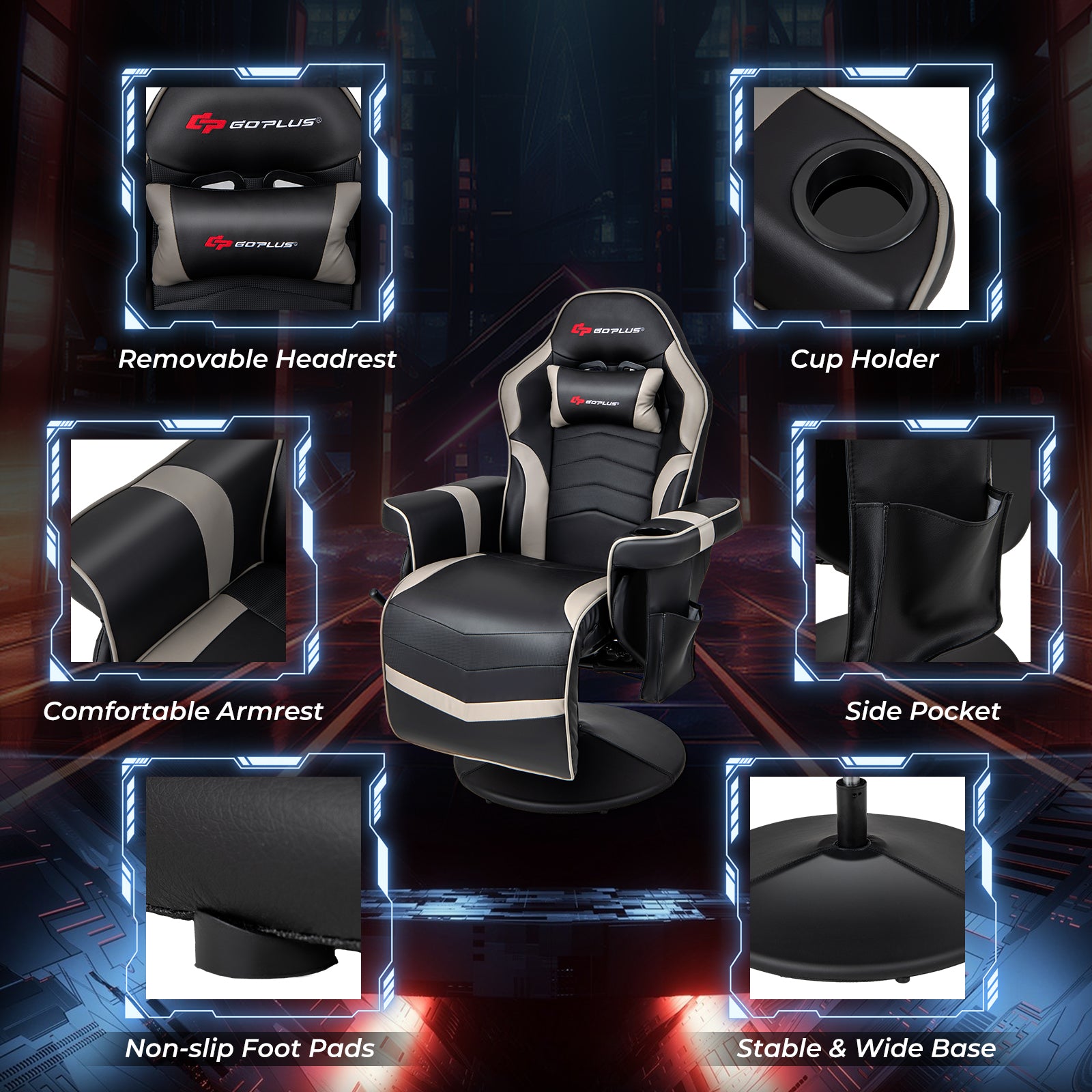 Massage Video Gaming Recliner Chair with Adjustable Height, Gray Gaming Chairs at Gallery Canada
