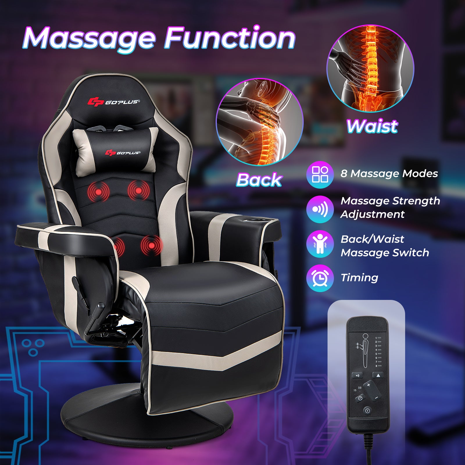 Massage Video Gaming Recliner Chair with Adjustable Height, Gray Gaming Chairs at Gallery Canada
