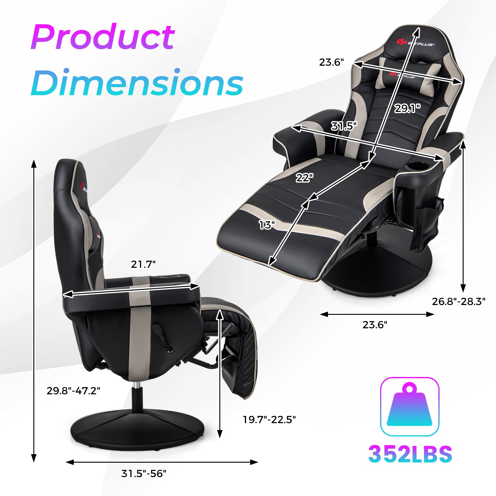 Massage Video Gaming Recliner Chair with Adjustable Height, Gray Gaming Chairs at Gallery Canada