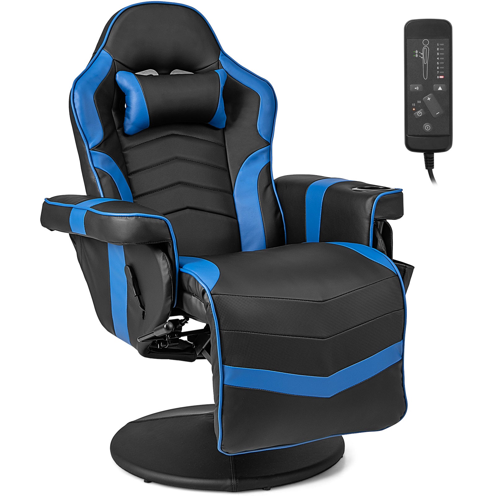 Massage Video Gaming Recliner Chair with Adjustable Height, Blue Gaming Chairs Blue at Gallery Canada