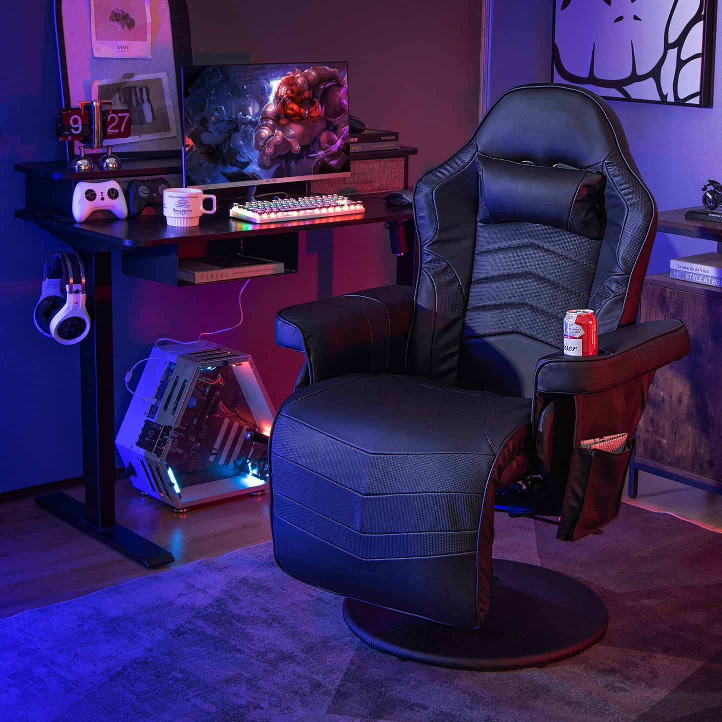 Massage Gaming Recliner Chair, Adjustable Height, Black Gaming Chairs at Gallery Canada