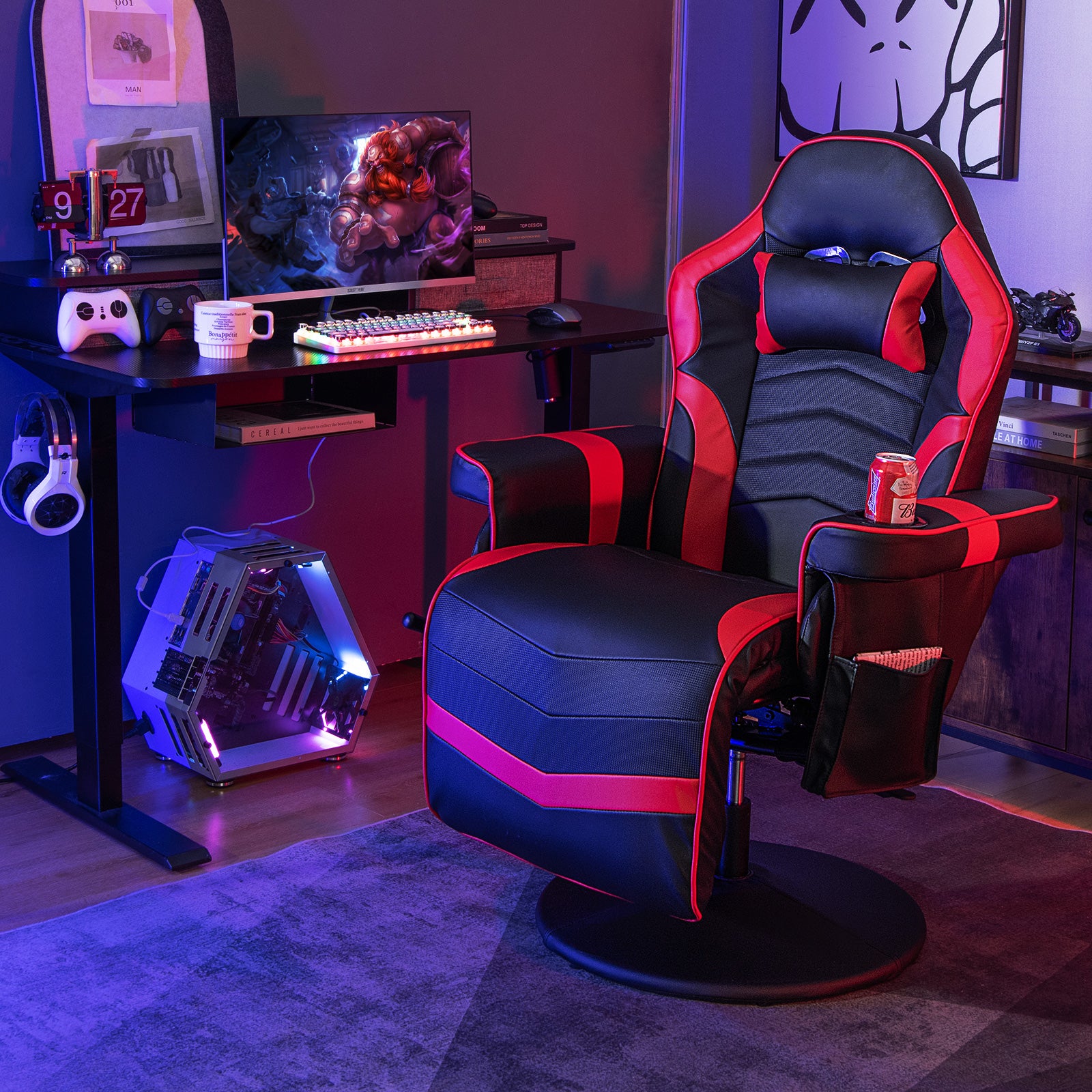 Massage Video Gaming Recliner Chair with Adjustable Height, Red Gaming Chairs at Gallery Canada