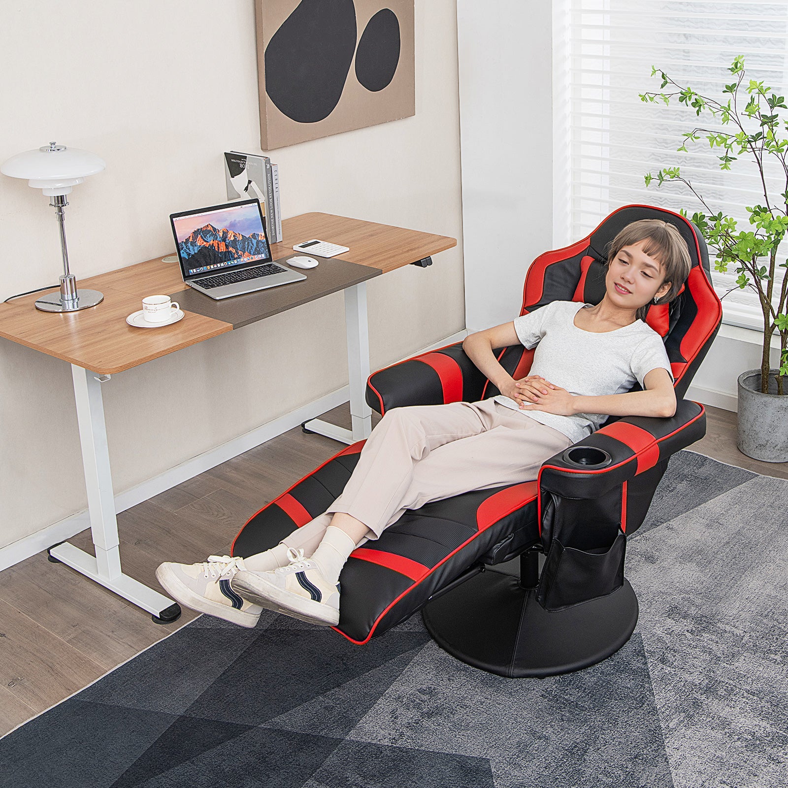 Massage Video Gaming Recliner Chair with Adjustable Height, Red Gaming Chairs at Gallery Canada