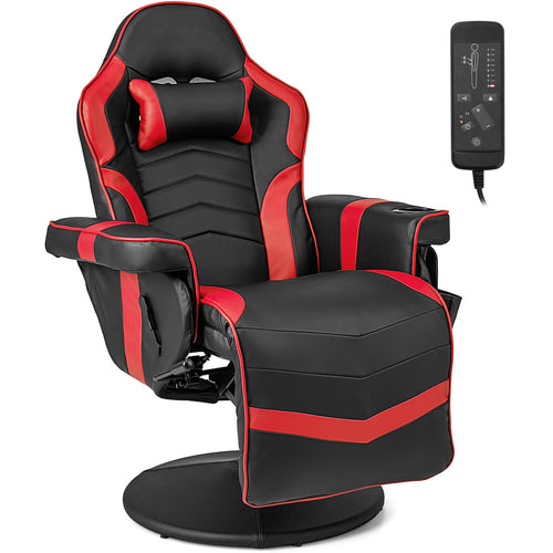 Massage Gaming Recliner Chair, Adjustable Height, Red