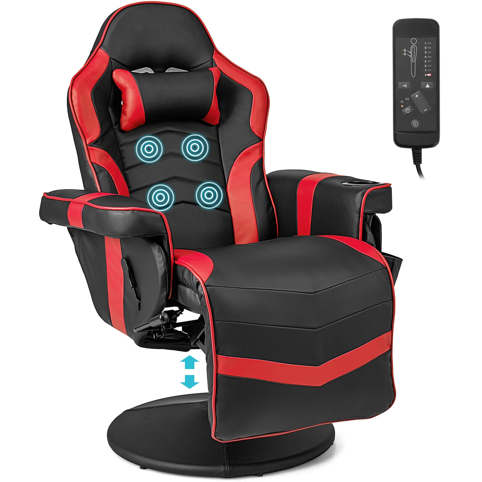 Massage Video Gaming Recliner Chair with Adjustable Height, Red Gaming Chairs at Gallery Canada