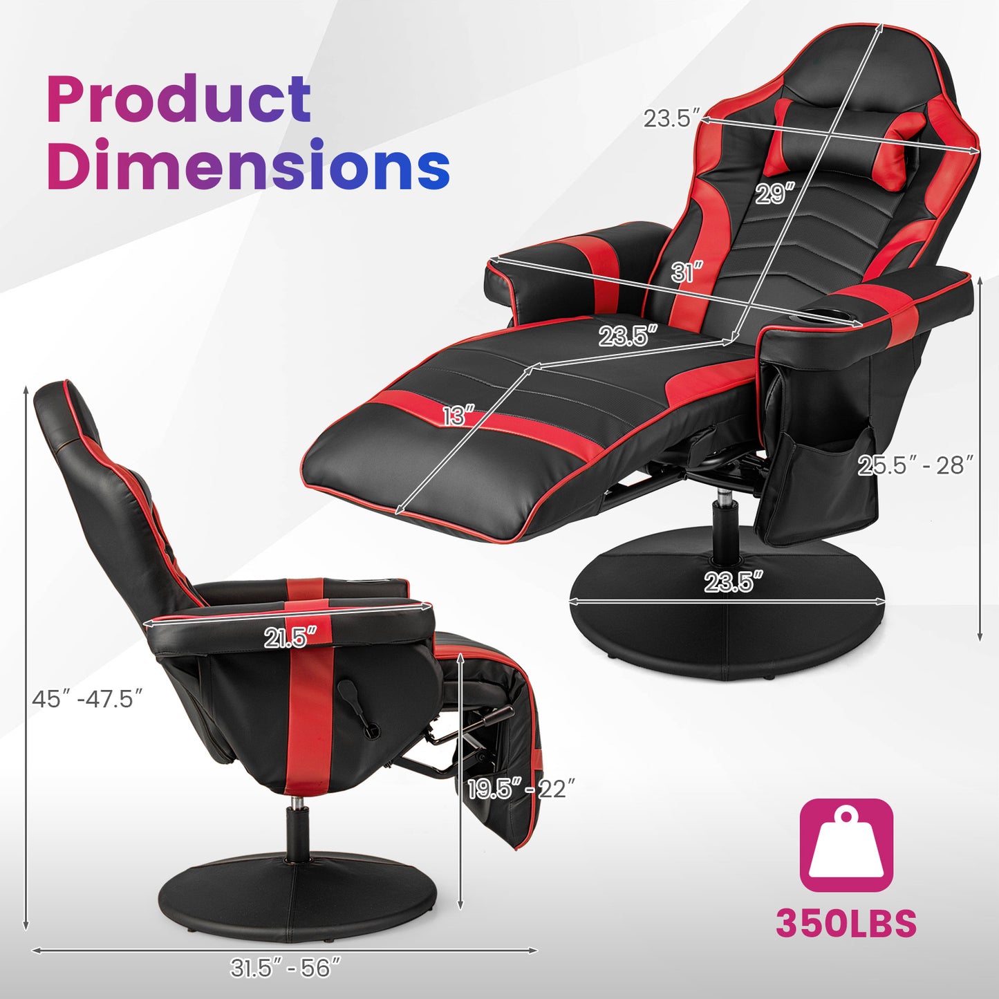 Massage Video Gaming Recliner Chair with Adjustable Height, Red Gaming Chairs at Gallery Canada