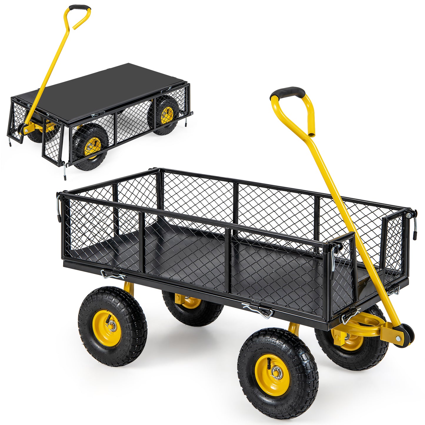 Chariot de jardin, 43 X 21 X 36 pouces, capacité de charge 900/1200 livres, 4 panneaux amovibles