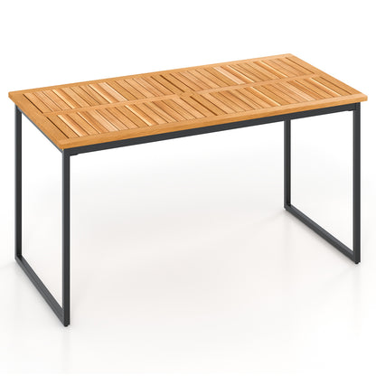 Table à Manger en Bois d'Acacia pour 6 Personnes, Plateau à Lattes, Trou pour Parapluie, Naturel