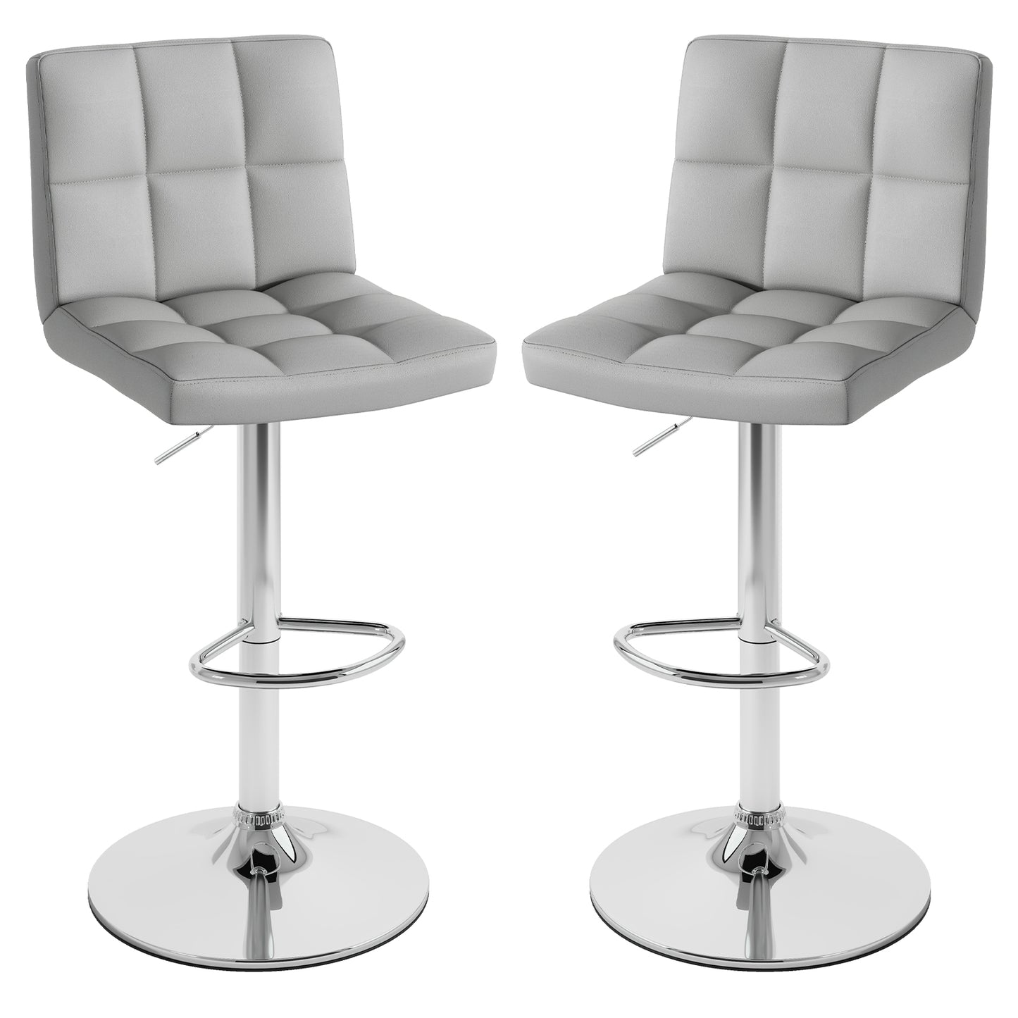 Set of 2 Square Swivel Adjustable Bar Stools with Back and Footrest, Gray Bar Stools Gray at Gallery Canada