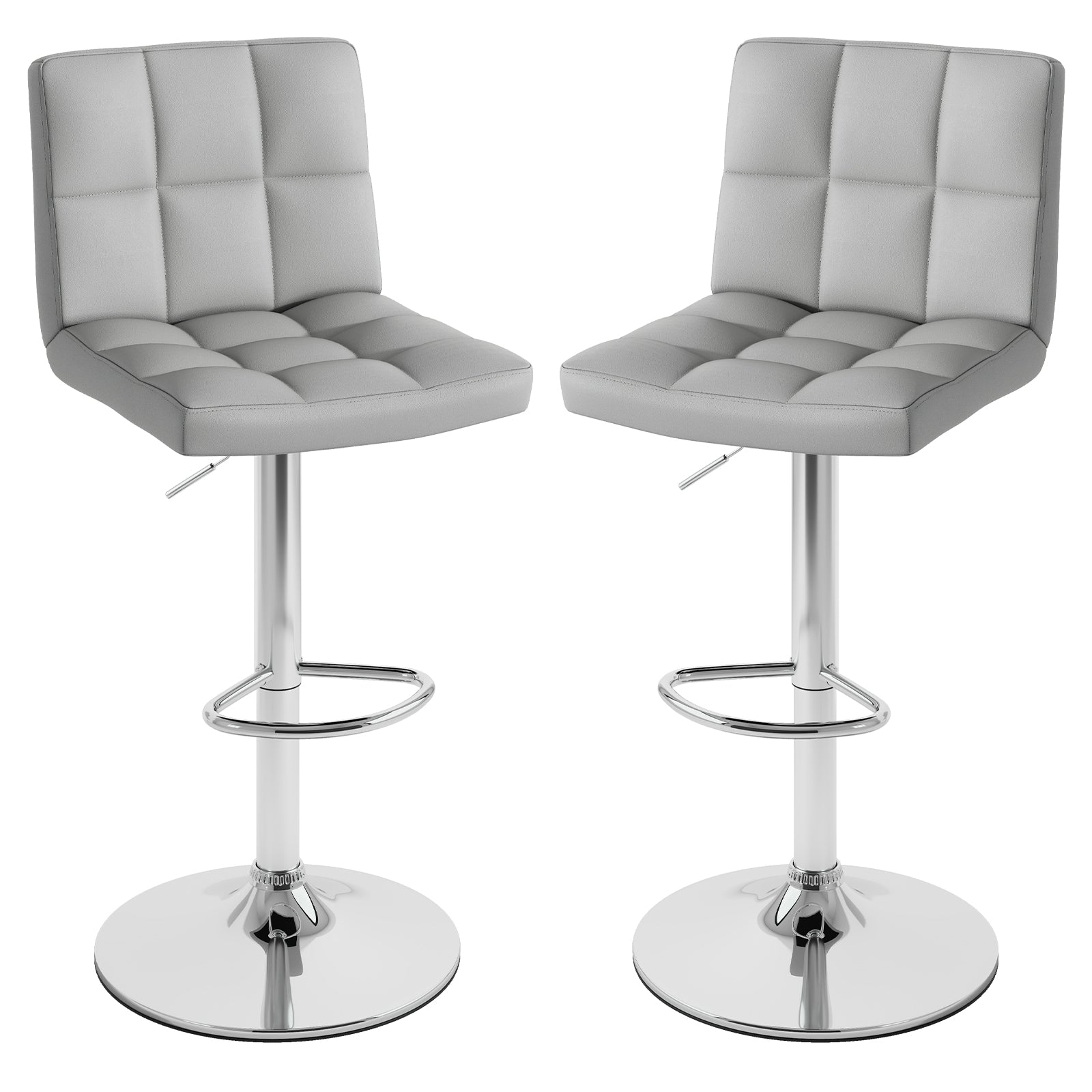 Set of 2 Square Swivel Adjustable Bar Stools with Back and Footrest, Gray Bar Stools Gray at Gallery Canada