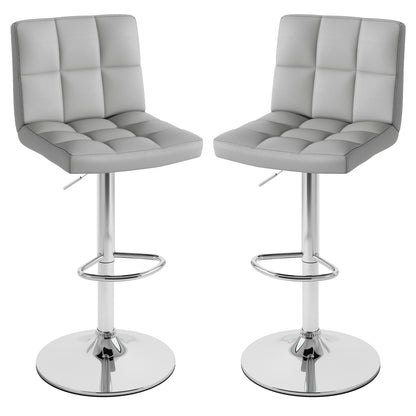 Set of 2 Square Swivel Adjustable Bar Stools with Back and Footrest, Gray Bar Stools Gray at Gallery Canada