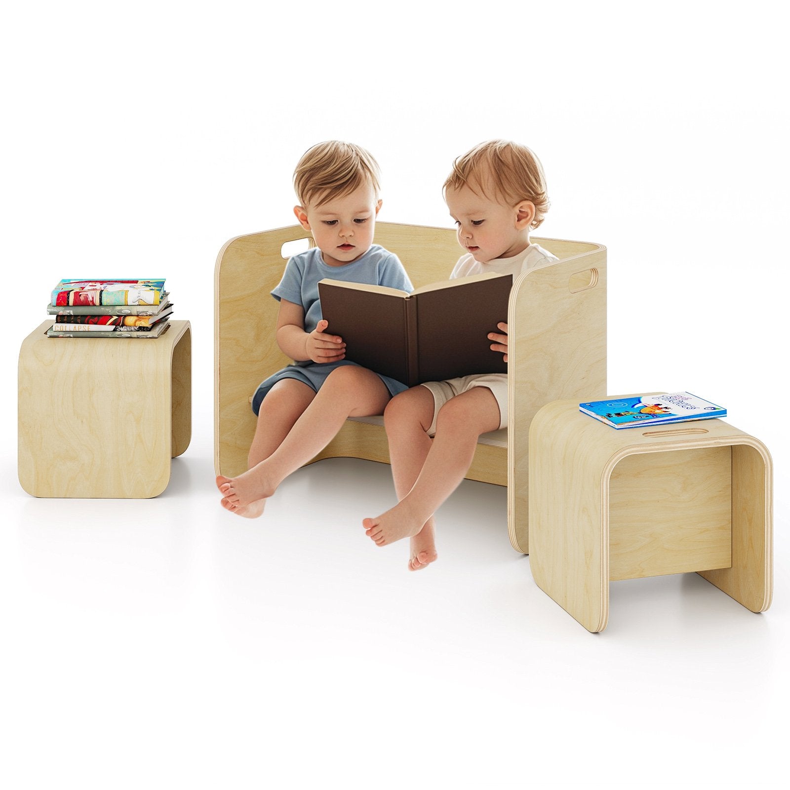 3 Pieces Kids Wooden Table and Chair Set, Natural Kids Table & Chair Sets Natural at Gallery Canada