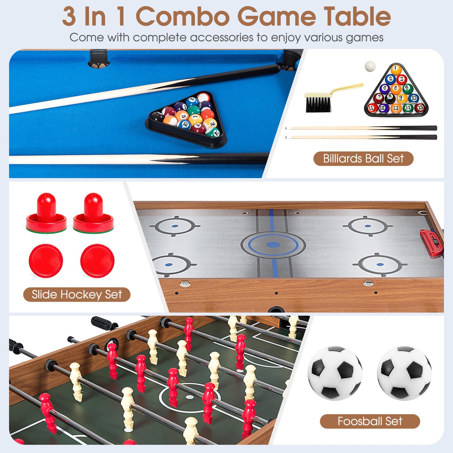 48 Inch 3-In-1 Multi Combo Game Table with Soccer for Game Rooms, Natural Game Room at Gallery Canada