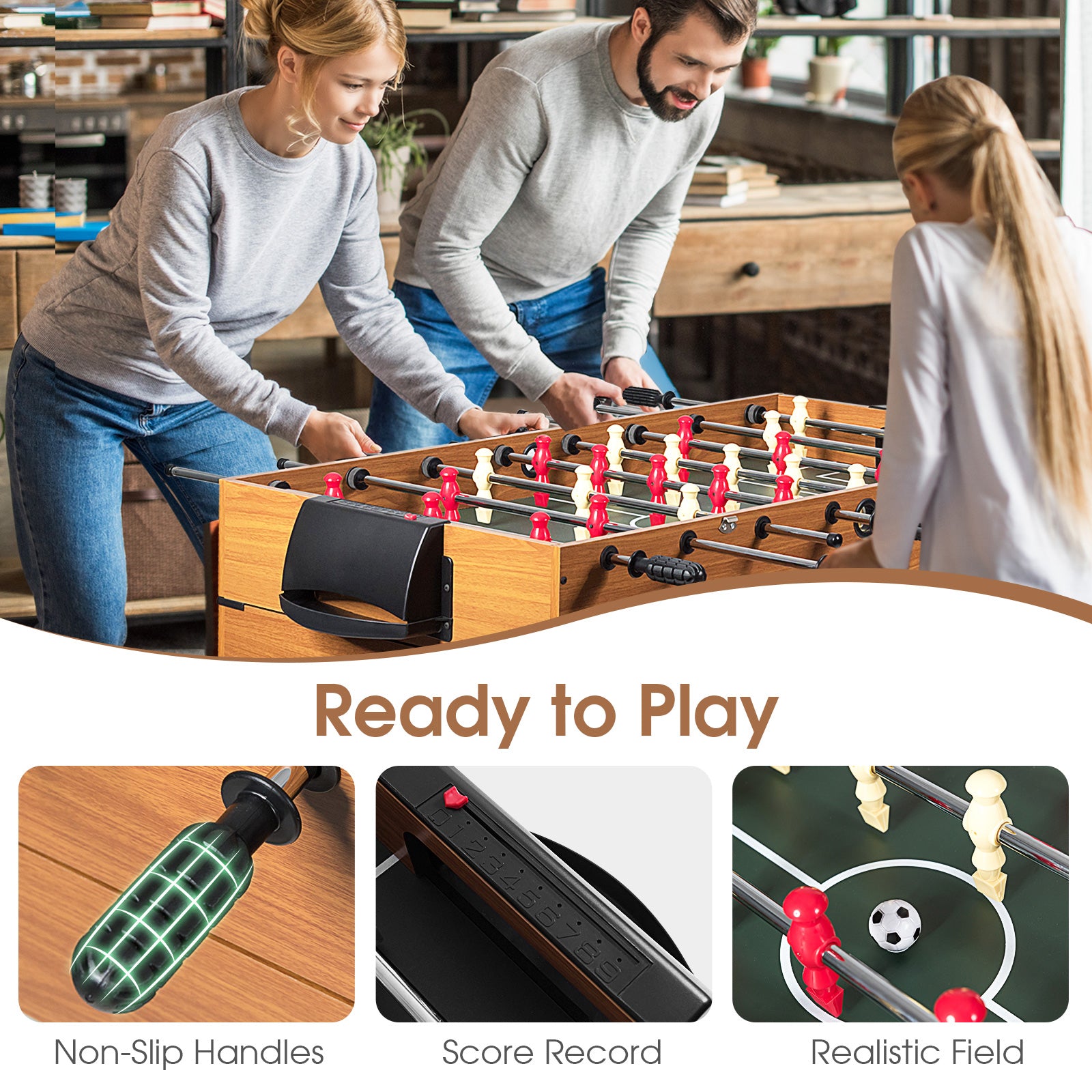 48 Inch 3-In-1 Multi Combo Game Table with Soccer for Game Rooms, Natural Game Room at Gallery Canada