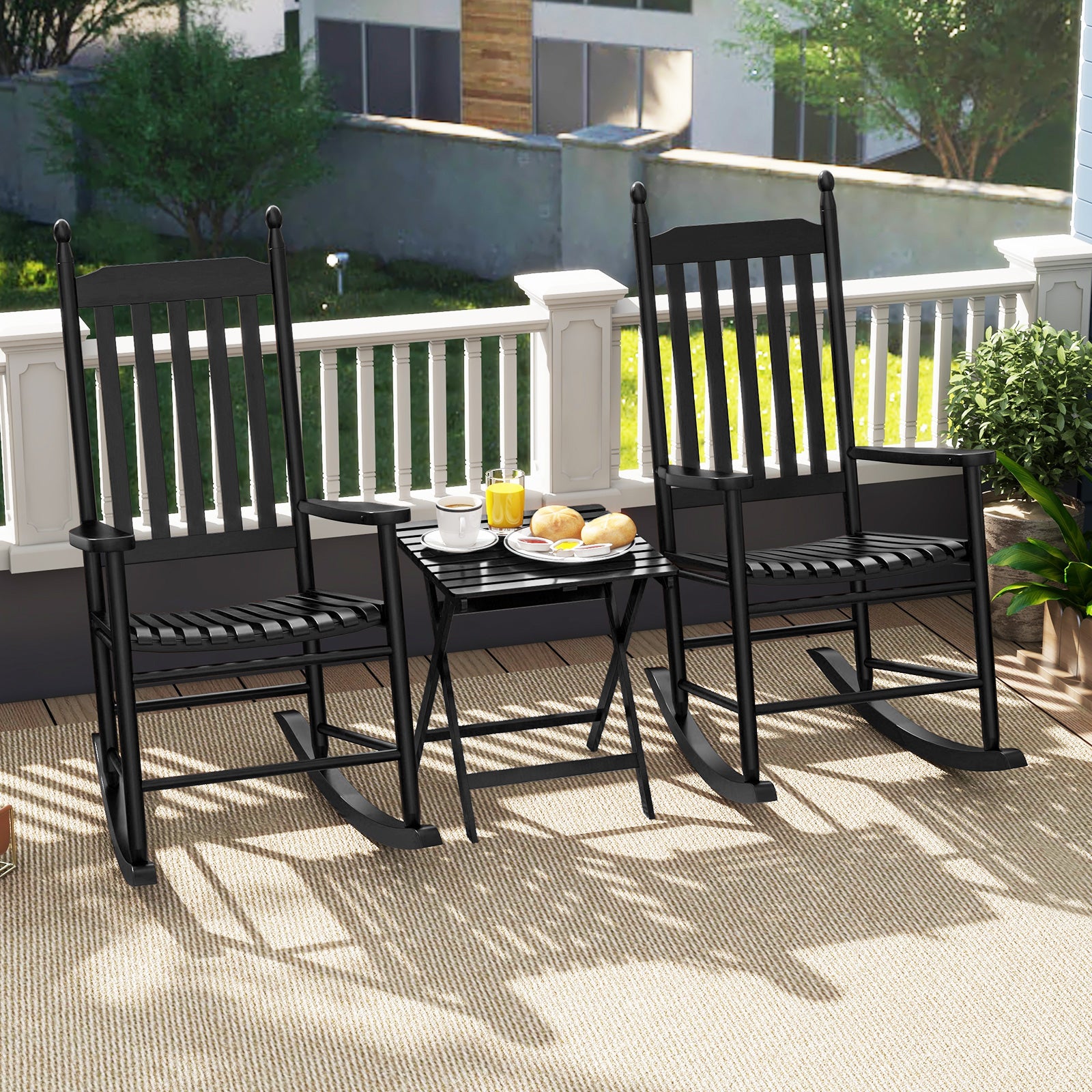 High-Back Acacia Wood Outdoor Rocking Chair with Solid Rocking Base, Black Patio Rocking Chairs & Gliders at Gallery Canada