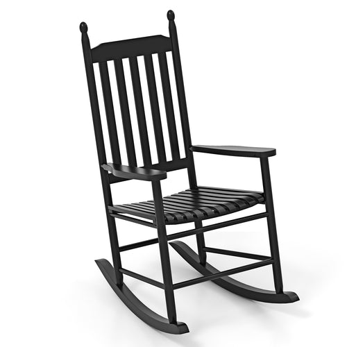 High-Back Acacia Wood Outdoor Rocking Chair with Solid Rocking Base, Black