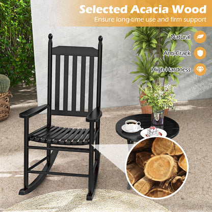 High-Back Acacia Wood Outdoor Rocking Chair with Solid Rocking Base, Black Patio Rocking Chairs & Gliders at Gallery Canada